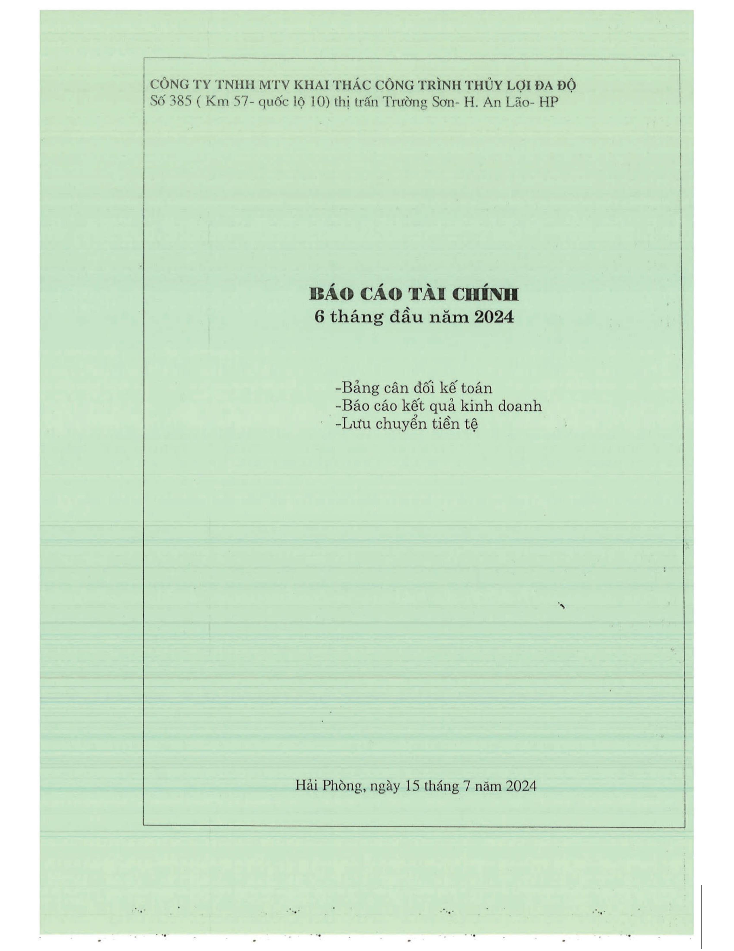 BÁO CÁO TÀI CHÍNH 6 THÁNG ĐẦU NĂM 2024